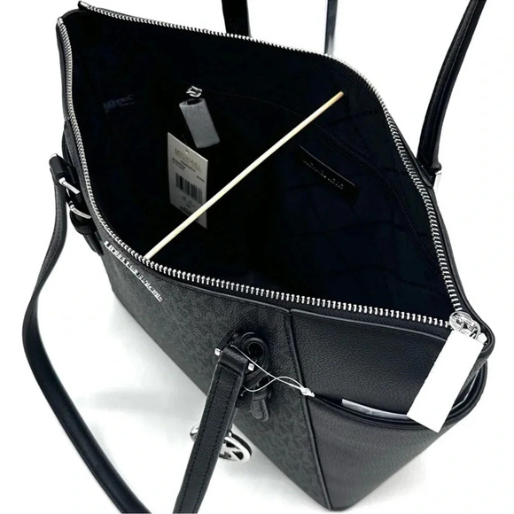 Michael Kors Large Charlotte Tote Bag Black/Silver (NWT) - Picture 7 of 10